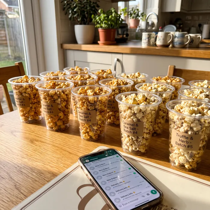 Pedidos de palomitas listos para entregar, gestionados por WhatsApp